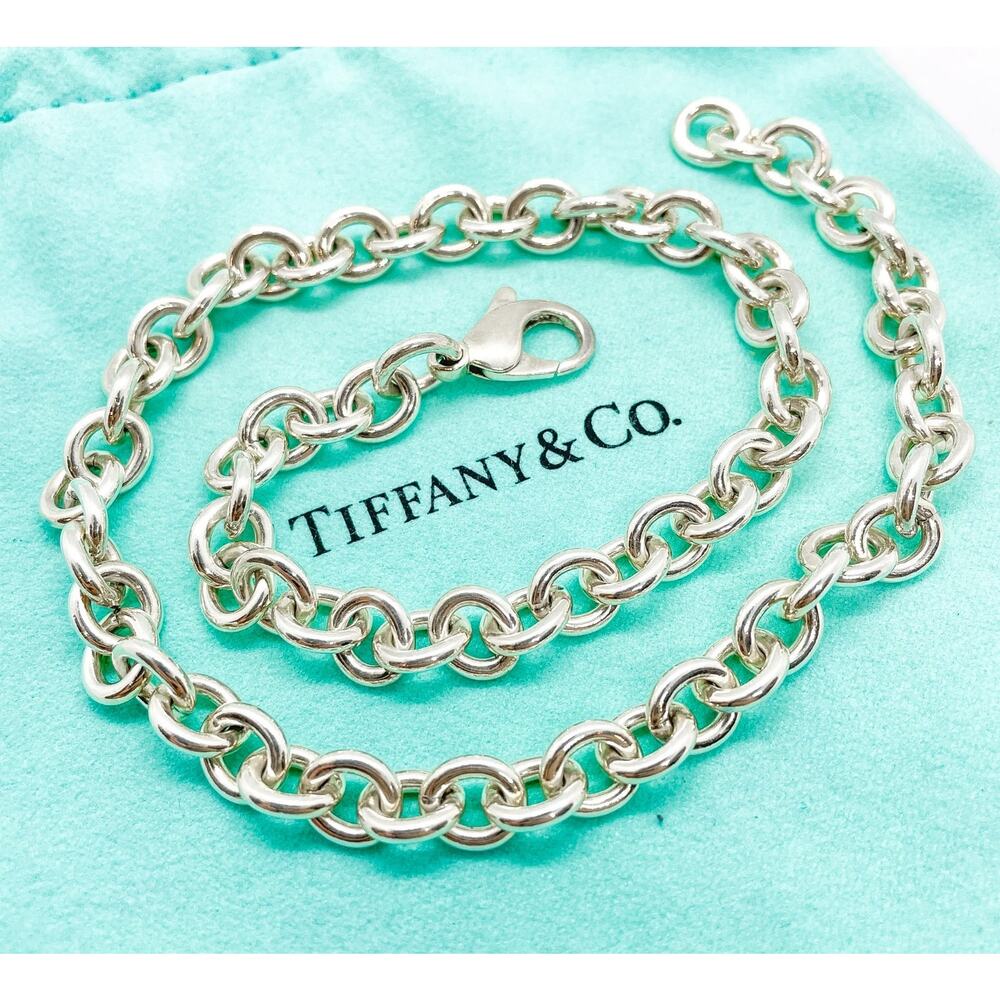Tiffany & Co. Chunky Rolo Link Chain Necklace Choker Sterling Silver 15”